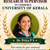 Dr. Priya P. S. Recognised as Research Supervisor in Commerce by the University of Kerala